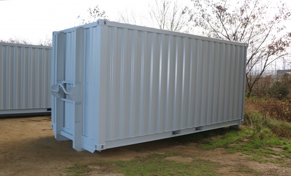 Storage container with hook arm system